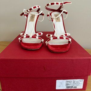 100% Authentic, Red/White Valentino Garavani Rockstud Sandals, Size 39